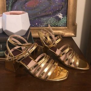 Zara Trafaluc TRF Gold Sandals with Block Heel